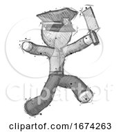 Sketch Police Man Psycho Running With Meat Cleaver