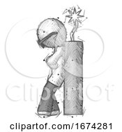 Poster, Art Print Of Sketch Doctor Scientist Man Leaning Against Dynimate Large Stick Ready To Blow