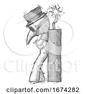 Poster, Art Print Of Sketch Plague Doctor Man Leaning Against Dynimate Large Stick Ready To Blow
