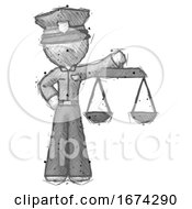Sketch Police Man Holding Scales Of Justice
