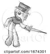 Poster, Art Print Of Sketch Plague Doctor Man Sword Pose Stabbing Or Jabbing