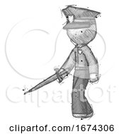 Sketch Police Man With Sword Walking Confidently