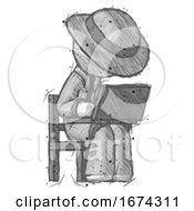 Poster, Art Print Of Sketch Detective Man Using Laptop Computer While Sitting In Chair Angled Right