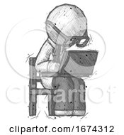 Poster, Art Print Of Sketch Doctor Scientist Man Using Laptop Computer While Sitting In Chair Angled Right