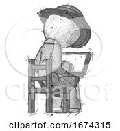 Poster, Art Print Of Sketch Detective Man Using Laptop Computer While Sitting In Chair View From Back