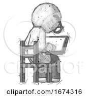 Poster, Art Print Of Sketch Doctor Scientist Man Using Laptop Computer While Sitting In Chair View From Back