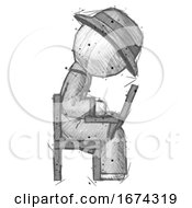 Poster, Art Print Of Sketch Detective Man Using Laptop Computer While Sitting In Chair View From Side