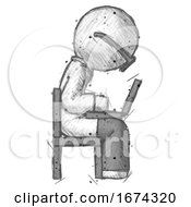 Poster, Art Print Of Sketch Doctor Scientist Man Using Laptop Computer While Sitting In Chair View From Side