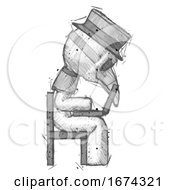 Poster, Art Print Of Sketch Plague Doctor Man Using Laptop Computer While Sitting In Chair View From Side