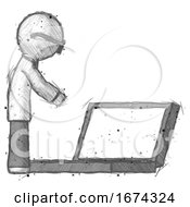 Poster, Art Print Of Sketch Doctor Scientist Man Using Large Laptop Computer Side Orthographic View
