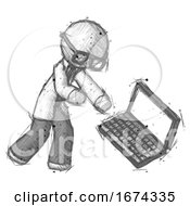 Poster, Art Print Of Sketch Doctor Scientist Man Throwing Laptop Computer In Frustration