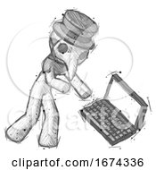 Poster, Art Print Of Sketch Plague Doctor Man Throwing Laptop Computer In Frustration