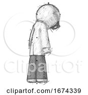 Poster, Art Print Of Sketch Doctor Scientist Man Depressed With Head Down Back To Viewer Right