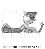 Poster, Art Print Of Sketch Police Man Using Laptop Computer While Lying On Floor Side View