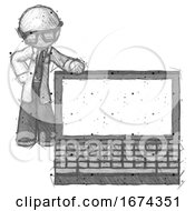 Poster, Art Print Of Sketch Doctor Scientist Man Beside Large Laptop Computer Leaning Against It