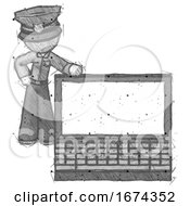 Sketch Police Man Beside Large Laptop Computer Leaning Against It