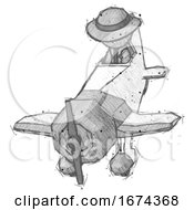 Poster, Art Print Of Sketch Detective Man In Geebee Stunt Plane Descending Front Angle View