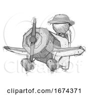 Poster, Art Print Of Sketch Detective Man Flying In Geebee Stunt Plane Viewed From Below