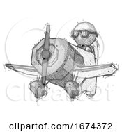 Poster, Art Print Of Sketch Doctor Scientist Man Flying In Geebee Stunt Plane Viewed From Below