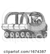 Poster, Art Print Of Sketch Detective Man Driving Amphibious Tracked Vehicle Side Angle View