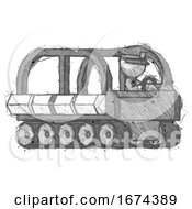 Poster, Art Print Of Sketch Police Man Driving Amphibious Tracked Vehicle Side Angle View