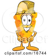 Clipart Picture Of A Wedge Of Orange Swiss Cheese Mascot Cartoon Character Wearing A Yellow Hardhat