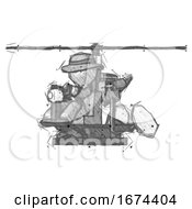 Poster, Art Print Of Sketch Detective Man Flying In Gyrocopter Front Side Angle View
