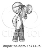 Poster, Art Print Of Sketch Doctor Scientist Man Shouting Into Megaphone Bullhorn Facing Right