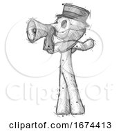 Poster, Art Print Of Sketch Plague Doctor Man Shouting Into Megaphone Bullhorn Facing Left