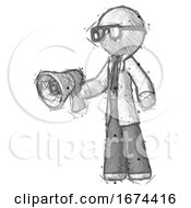 Poster, Art Print Of Sketch Doctor Scientist Man Holding Megaphone Bullhorn Facing Right