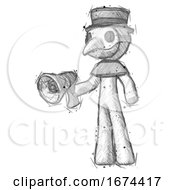 Sketch Plague Doctor Man Holding Megaphone Bullhorn Facing Right
