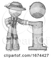 Poster, Art Print Of Sketch Detective Man With Info Symbol Leaning Up Against It