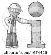 Poster, Art Print Of Sketch Doctor Scientist Man With Info Symbol Leaning Up Against It