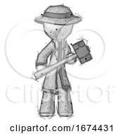 Poster, Art Print Of Sketch Detective Man With Sledgehammer Standing Ready To Work Or Defend