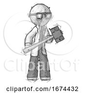 Poster, Art Print Of Sketch Doctor Scientist Man With Sledgehammer Standing Ready To Work Or Defend