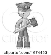 Poster, Art Print Of Sketch Police Man With Sledgehammer Standing Ready To Work Or Defend