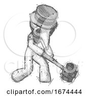 Poster, Art Print Of Sketch Plague Doctor Man Hitting With Sledgehammer Or Smashing Something At Angle
