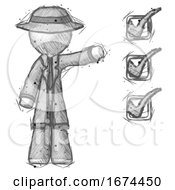Poster, Art Print Of Sketch Detective Man Standing By List Of Checkmarks