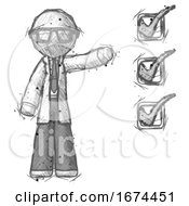 Sketch Doctor Scientist Man Standing By List Of Checkmarks