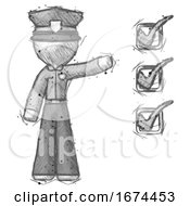 Poster, Art Print Of Sketch Police Man Standing By List Of Checkmarks
