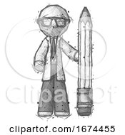 Sketch Doctor Scientist Man With Large Pencil Standing Ready To Write