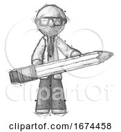 Sketch Doctor Scientist Man Writer Or Blogger Holding Large Pencil