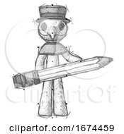 Poster, Art Print Of Sketch Plague Doctor Man Writer Or Blogger Holding Large Pencil
