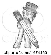 Poster, Art Print Of Sketch Plague Doctor Man Writing With Large Pencil