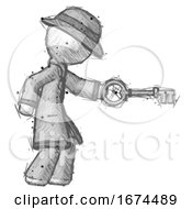 Poster, Art Print Of Sketch Detective Man With Big Key Of Gold Opening Something