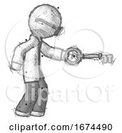 Poster, Art Print Of Sketch Doctor Scientist Man With Big Key Of Gold Opening Something