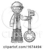 Sketch Doctor Scientist Man Holding Key Made Of Gold