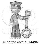 Poster, Art Print Of Sketch Police Man Holding Key Made Of Gold
