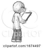 Poster, Art Print Of Sketch Doctor Scientist Man Looking At Tablet Device Computer Facing Away