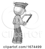 Poster, Art Print Of Sketch Police Man Looking At Tablet Device Computer Facing Away